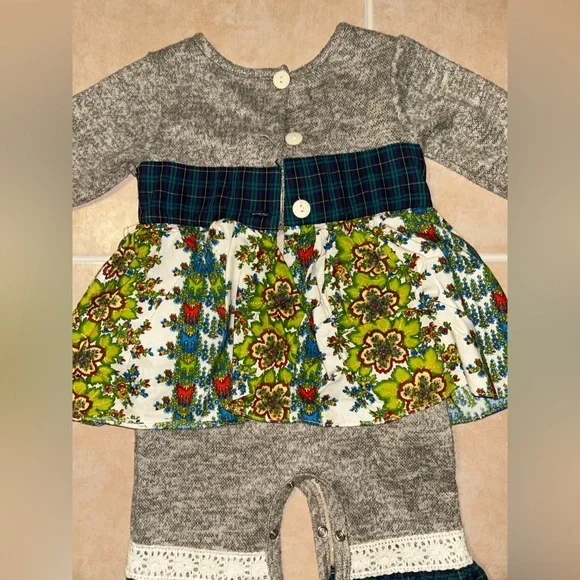 Charming Gray and Green Floral Kids Dress Set - Picture 4 of 5